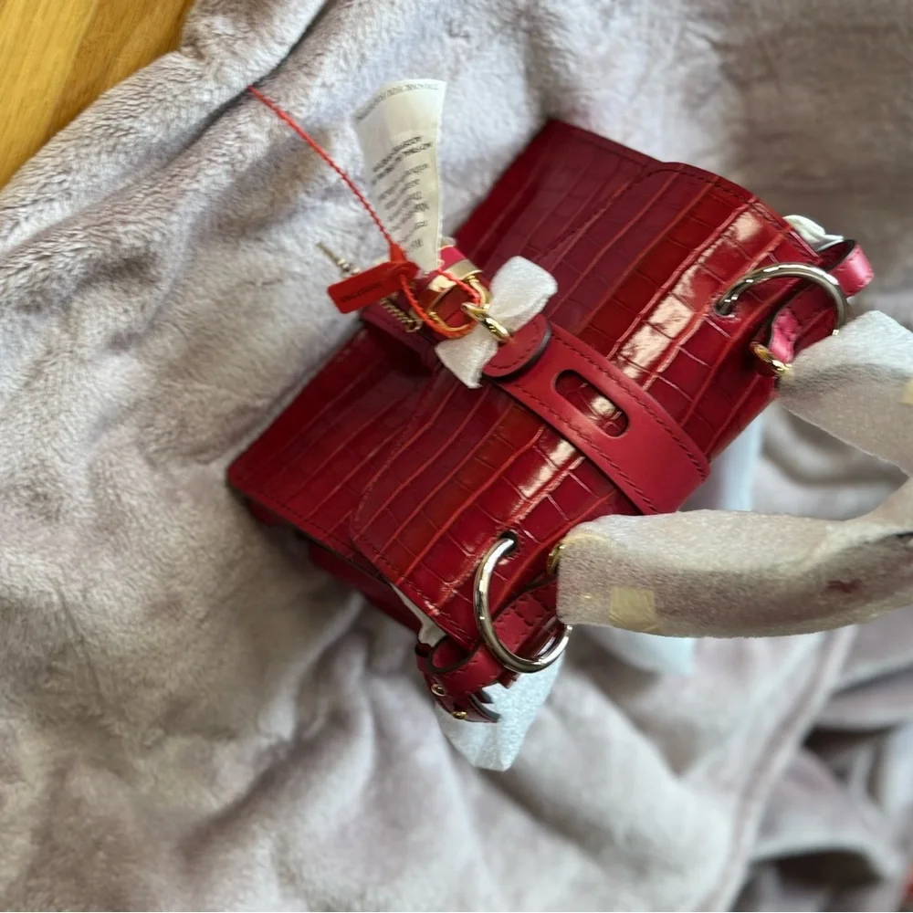 Red Croc-Embossed Leather Bag - Picture 4 of 7